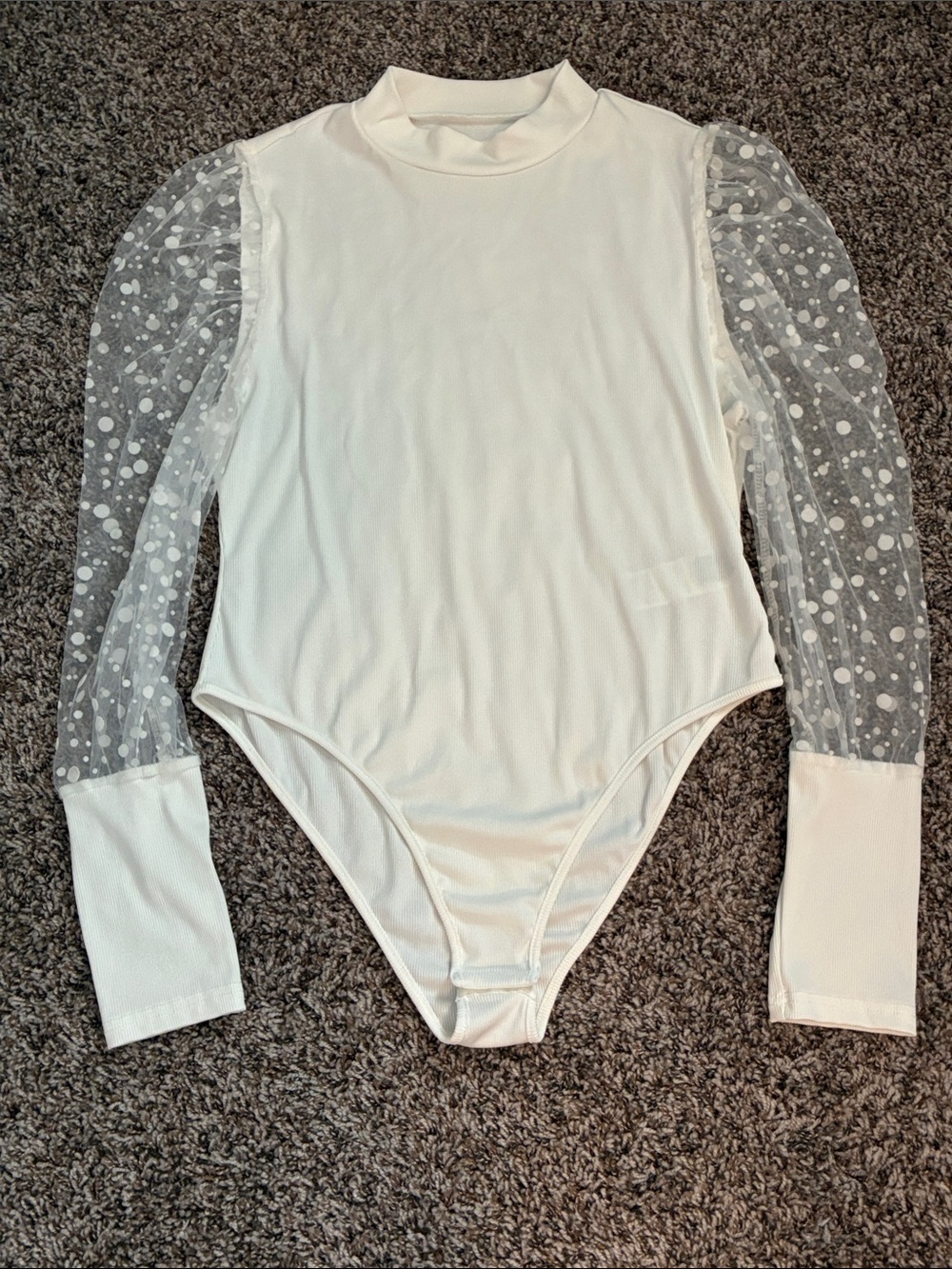 Shein Women’s White Lace Long Sleeve One piece Body Suit- Size 2 XL